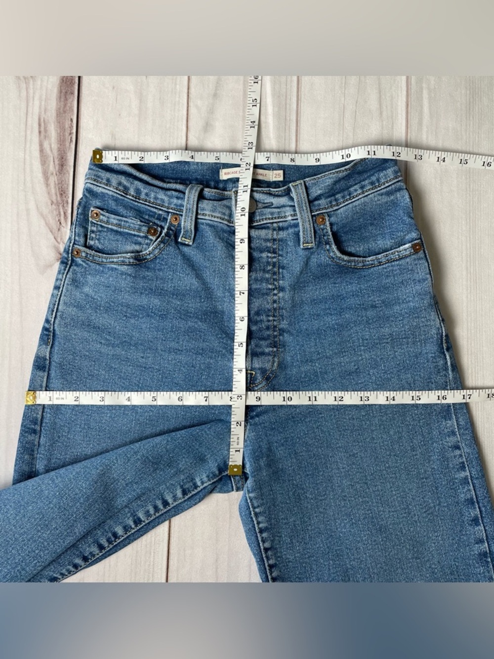 Levi's Ribcage Straight Ankle Jeans Women’s 25 Blue Denim High Waist Button Fly - Picture 11 of 12